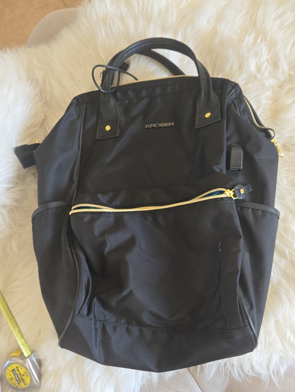 KROSER Black Nylon Everyday Backpack with Gold Accents